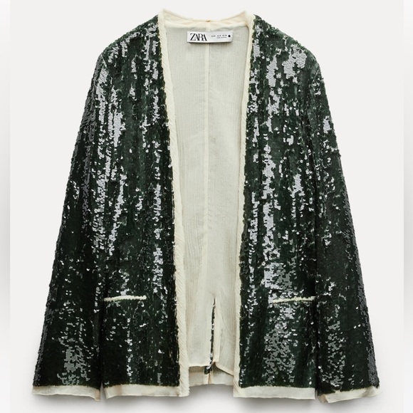 Zara green SEQUIN BLAZER ZW COLLECTION party wedding - Picture 7 of 11
